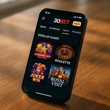 30Bet - Mobile Platform Interface - Responsive Casino Belgium